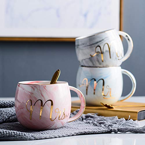 Priiba Coffee Mug, Marriage Gifts for Wedding, Couple Gift, Diwali Gift, Mr & Mrs Set of 2 Coffee Mugs, Lids, Ceramic Spoons, Coasters, Best Wishes Card and Beautiful Carry Bag (250ml-Ceramic)