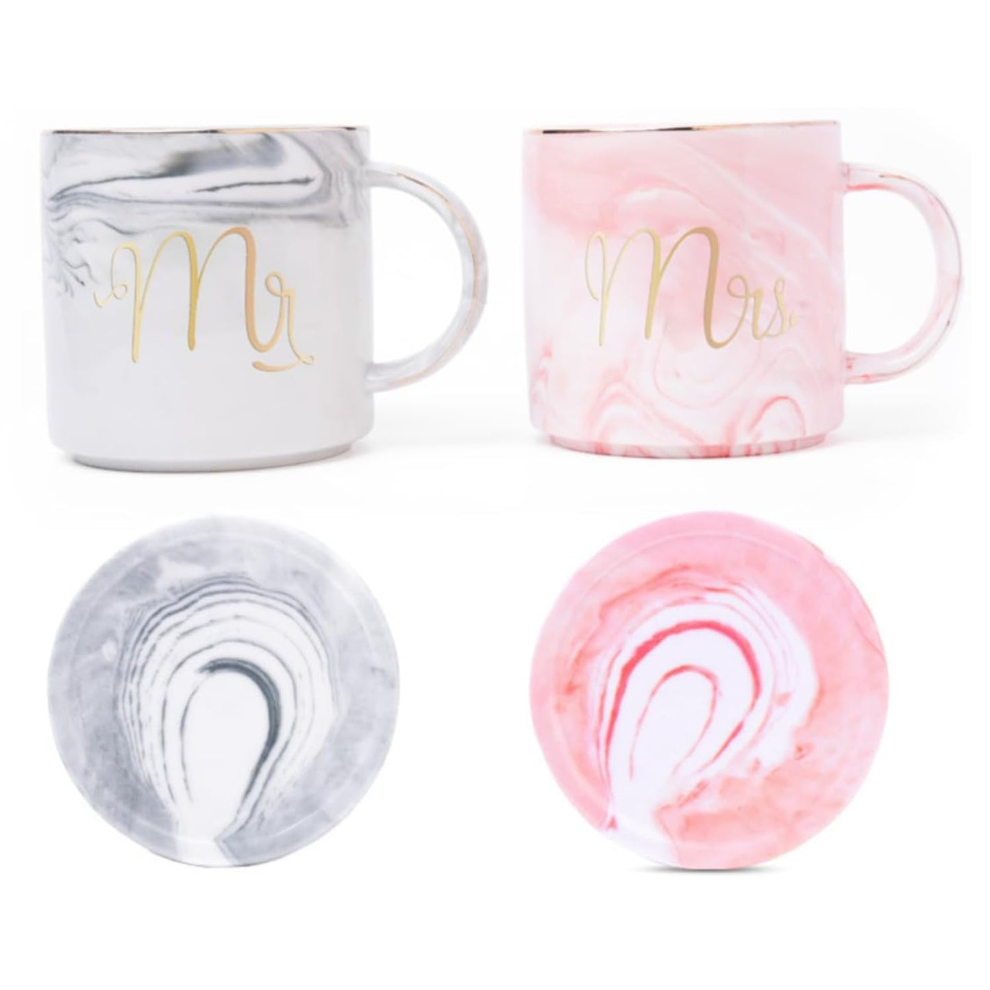 Priiba Coffee Mug, Marriage Gifts for Wedding, Couple Gift, Diwali Gift, Mr & Mrs Set of 2 Coffee Mugs, Lids, Ceramic Spoons, Coasters, Best Wishes Card and Beautiful Carry Bag (250ml-Ceramic)