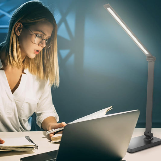Priiba Table Lamp for Study Room, Study Lamp, 5 Modes Touch Control LED, Study Table Lamp, Lamp Light for Study, Diwali Gifts for Family & Friends, Desk Lamp with USB Charging Port (Black)