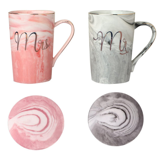 Priiba Coffee Mug, Marriage Gifts for Wedding, Wedding Present for Couples, Couple Present, Diwali Gift, Mr & Mrs Set of 2 Coffee Mugs, Lids and Beautiful Gift Box (360ml - Ceramic)