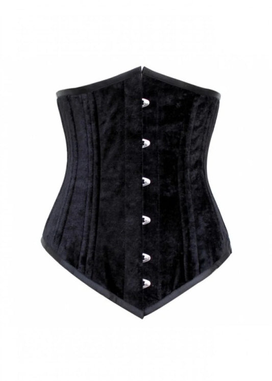 Priiba Black Velvet Gothic Double Bone LONG Underbust Corset Waist Training Burlesque Costume