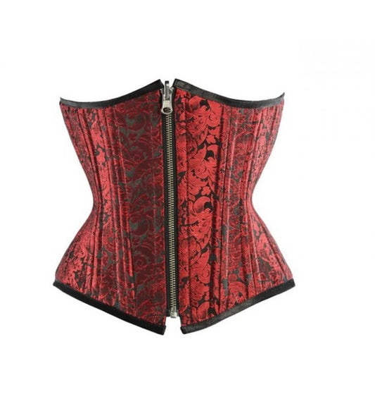 Priiba Red Black Brocade Zipper Double Bone Underbust Corset Waist Training Costume