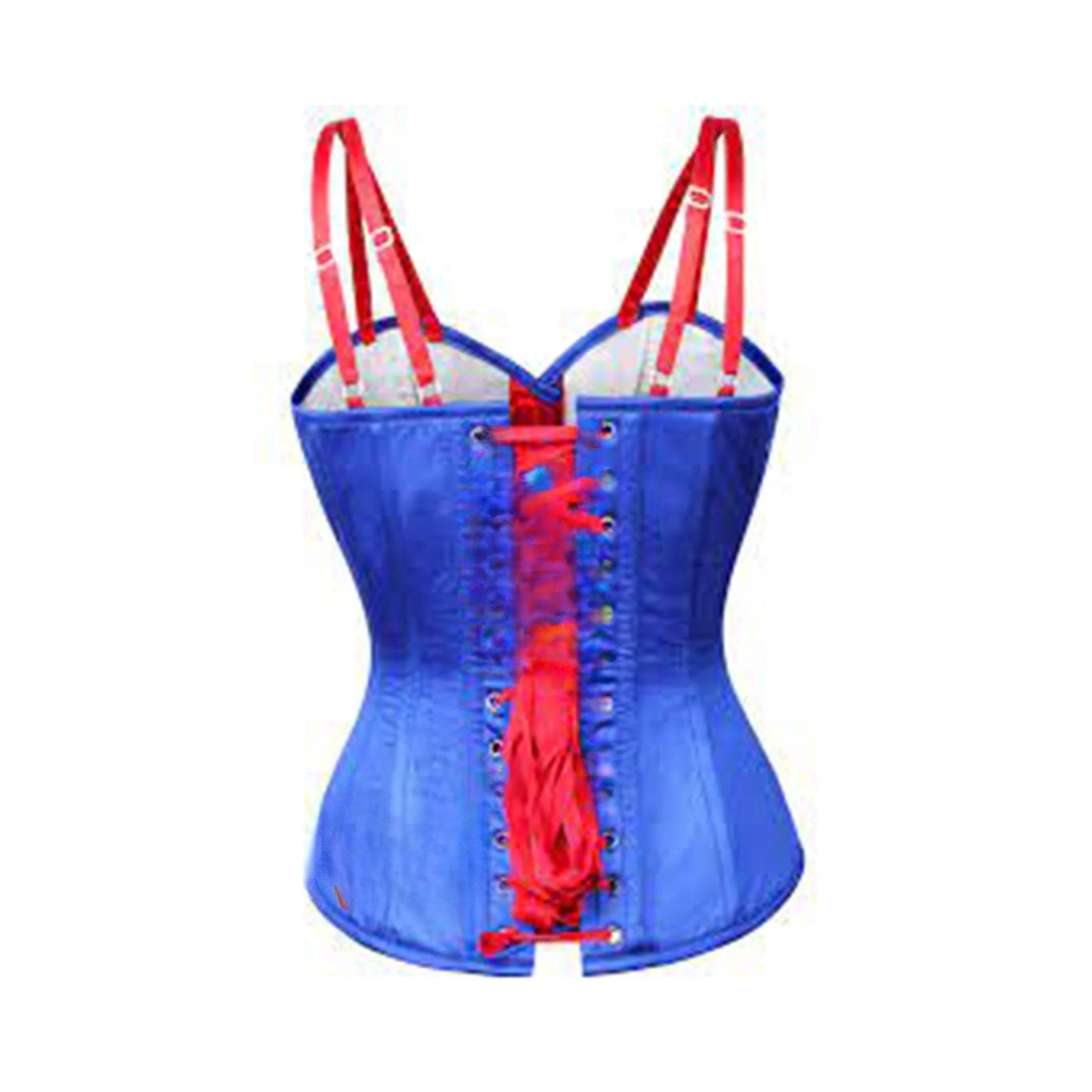 Priiba Blue And White Satin With Red Sequins UK Flag Goth Burlesque Overbust Corset